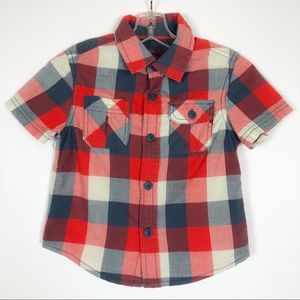 GenuineKids red white & blue plaid button down tee